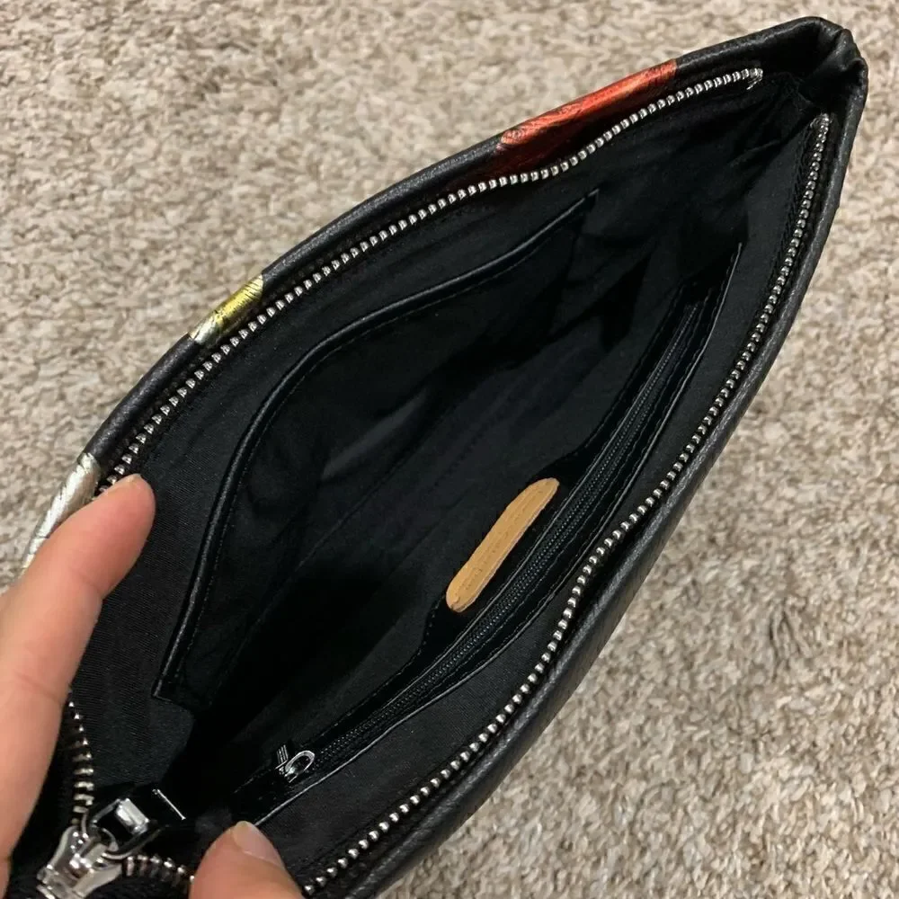 Handmade Genuine Leather Feather Embossed XL Zip Clutch/Wristlet/ Crossbody